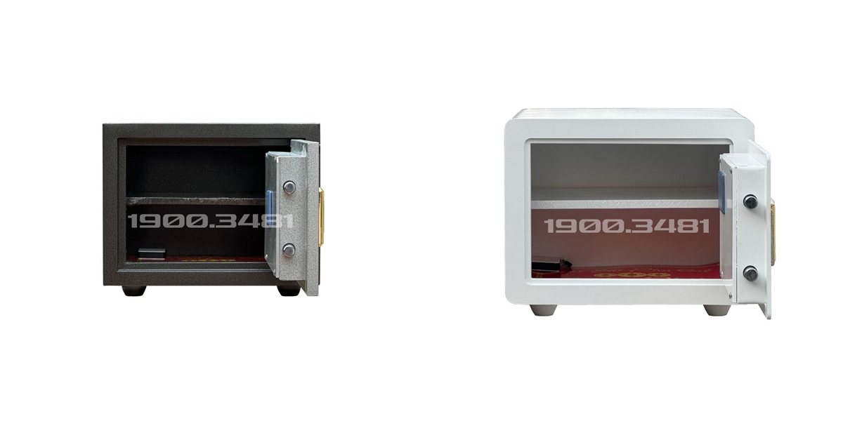 Két sắt mini KE38 Pro và VSC38 SU mở cửa, lòng két hai ngăn