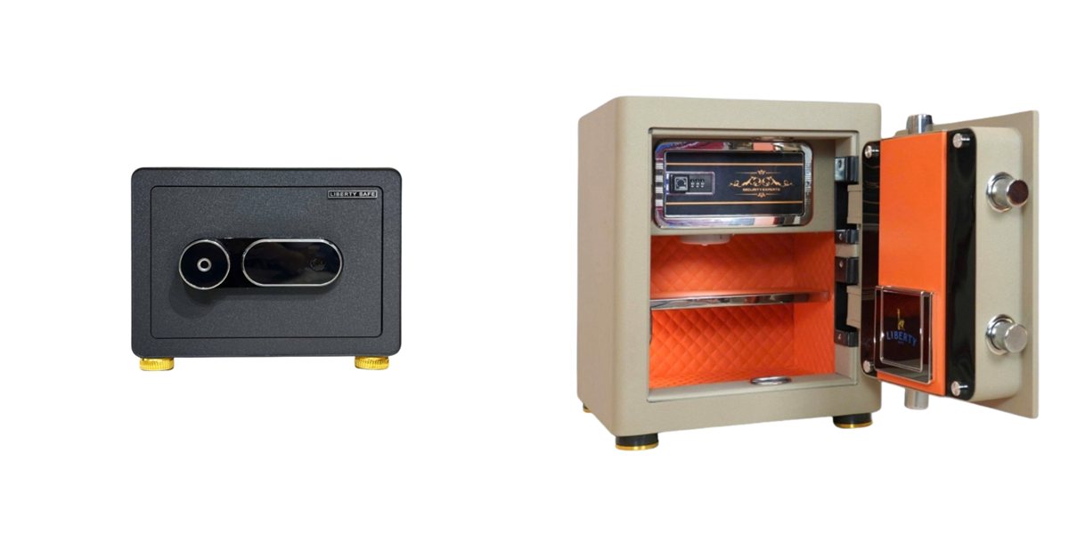 Két sắt Liberty LB30S màu nỉ xám và LB45S màu nỉ vàng mở cửa