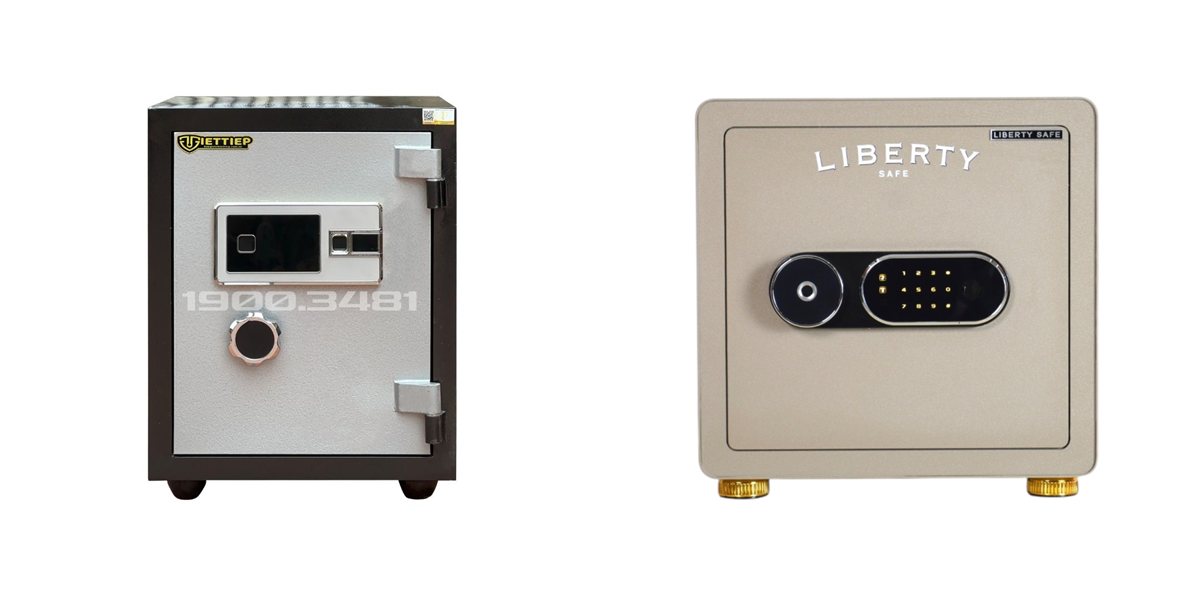 Két sắt KE54 Pro màu đen bạc và két Liberty LB39S màu nỉ vàng